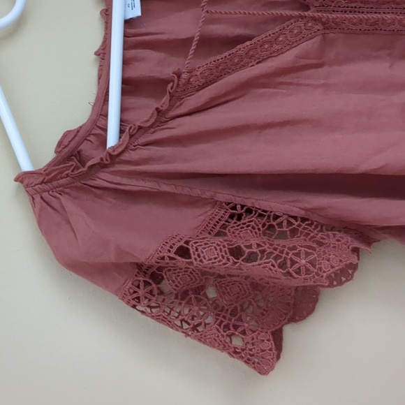 XL Old Navy Top Crochet Sleeve Tie Neck Solid Color Boho Bohemian - Picture 4 of 15